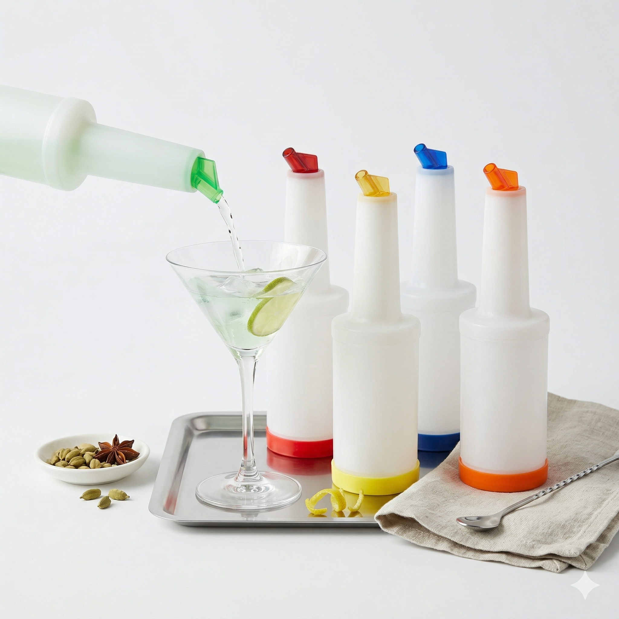5 CONTENEDORES/VERTEDORES DE JUGOS PARA BAR 1 L, PLÁSTICO, 5 COLORES, ENVIO GRATIS