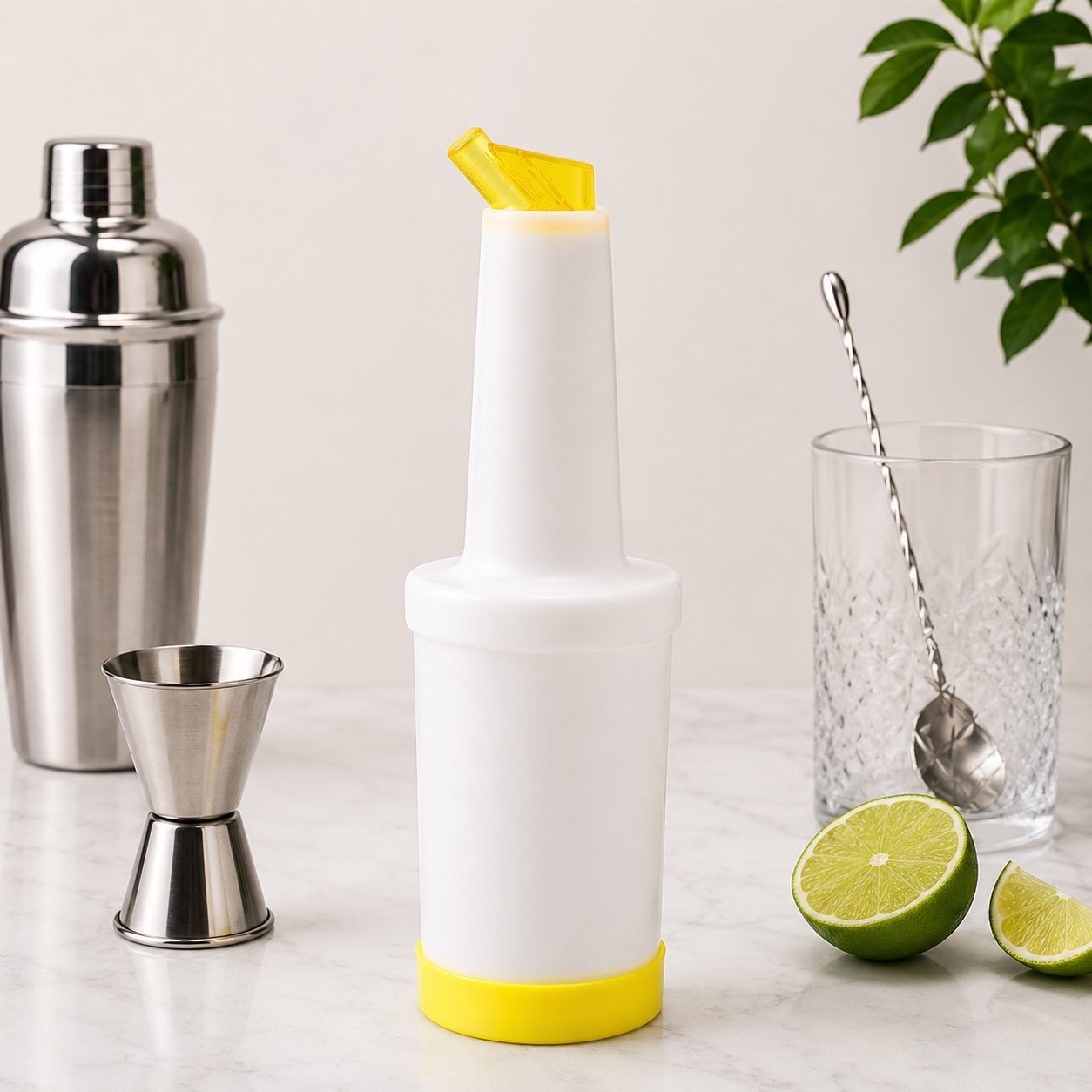 CAJA DE 24 CONTENEDORES/VERTEDORES DE JUGOS PARA BAR 1 L, PLÁSTICO, COLOR AMARILLO, ENVIO GRATIS
