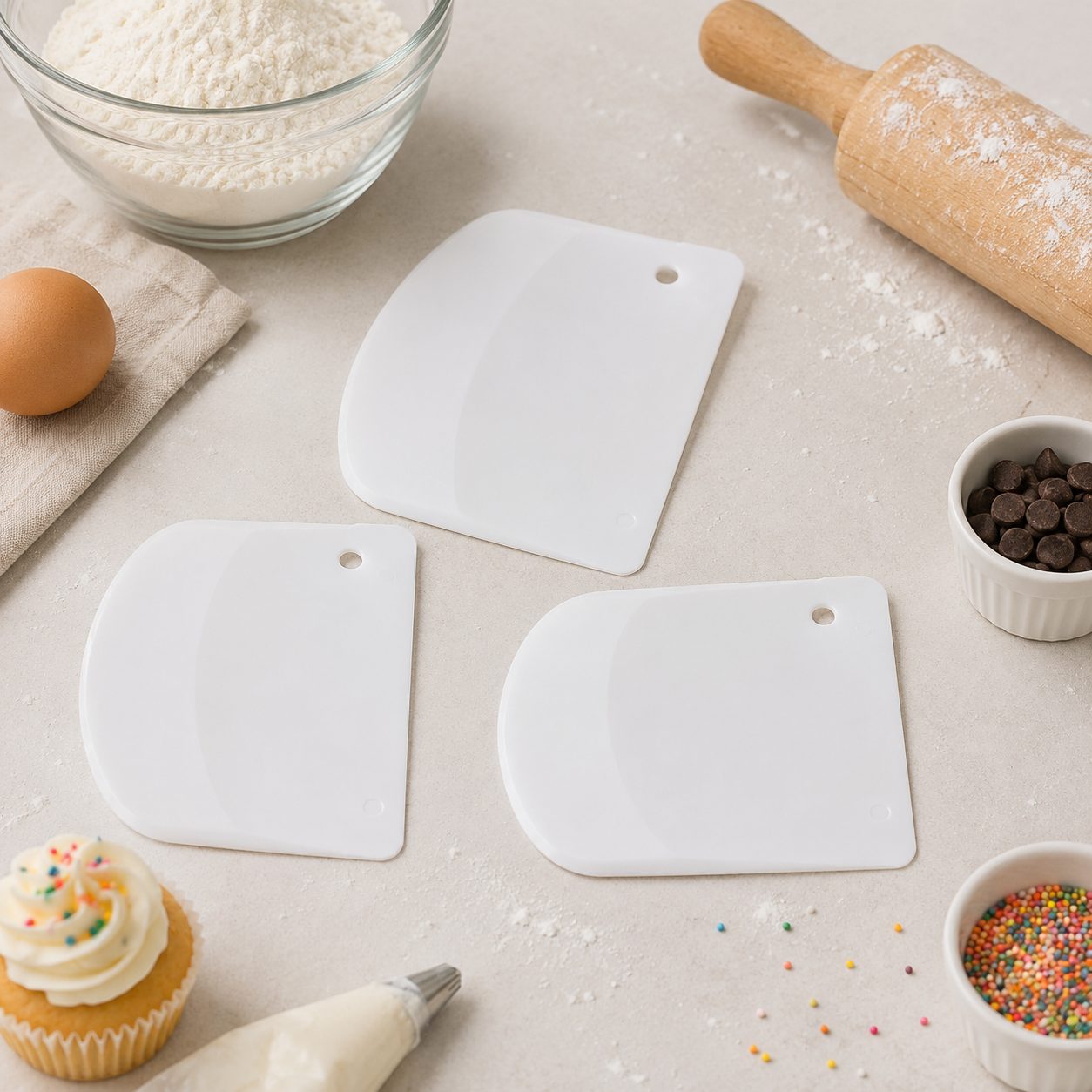 CAJA DE 120 JGO. DE 3 RASPADORES DE CREMA PARA PASTEL, ENVIO GRATIS