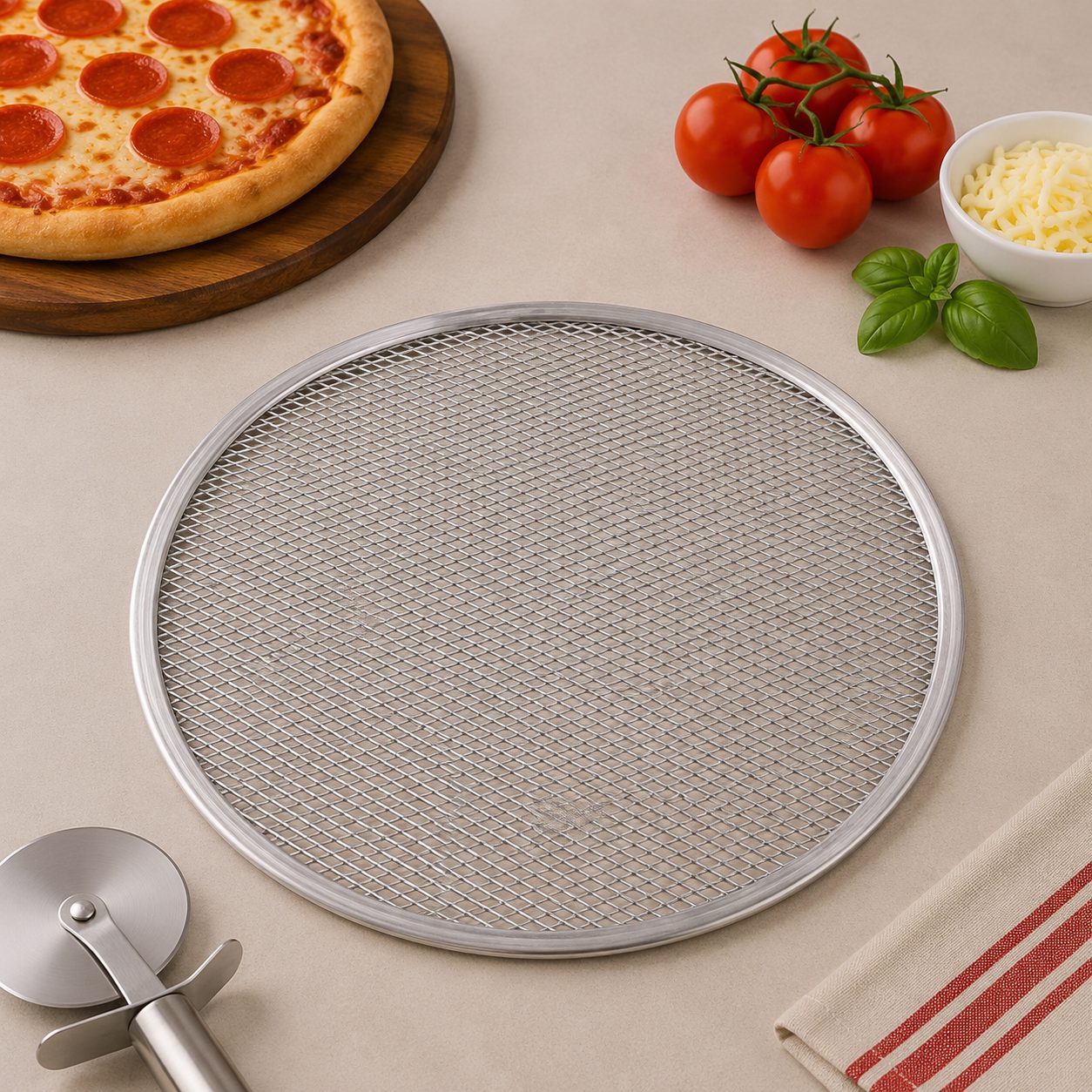 CAJA DE 12 MALLAS PARA PIZZA 18" 45CM ALUMINIO, ENVIO GRATIS