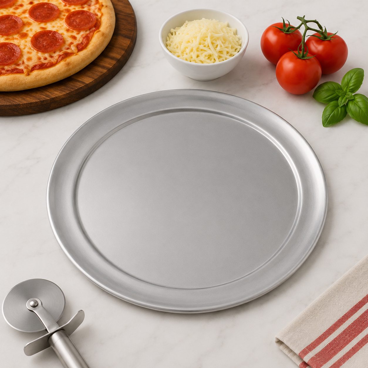 CAJA DE 24 CHAROLAS PARA PIZZA 14" 35CM ALUMINIO, ENVIO GRATIS