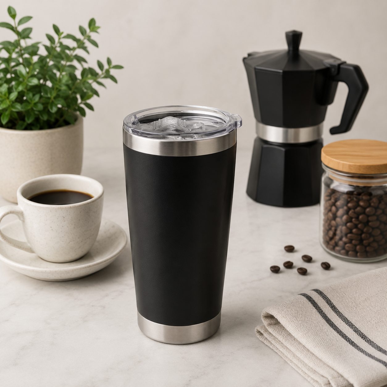 CAJA DE 25 VASOS TERMO 20OZ 17.5x8.5CM AC.INOX. NEGR, ENVIO GRATIS