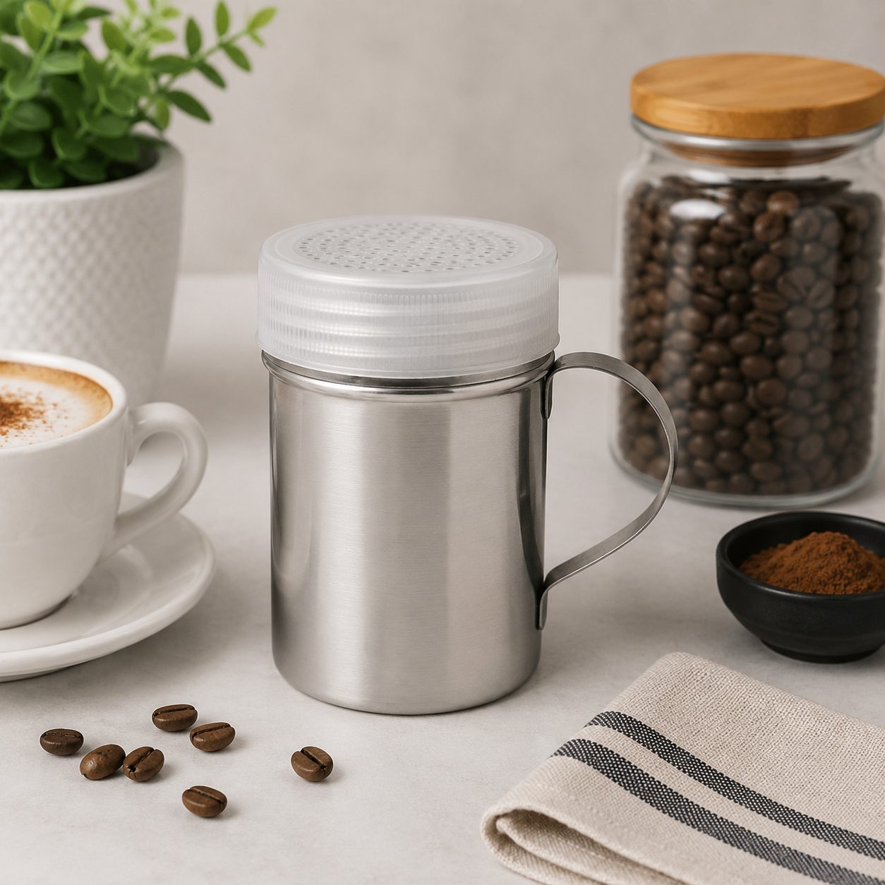 CAJA DE 24 ESPOLVOREADORES CON ASA 10OZ AC. INOX. ENVIO GRATIS