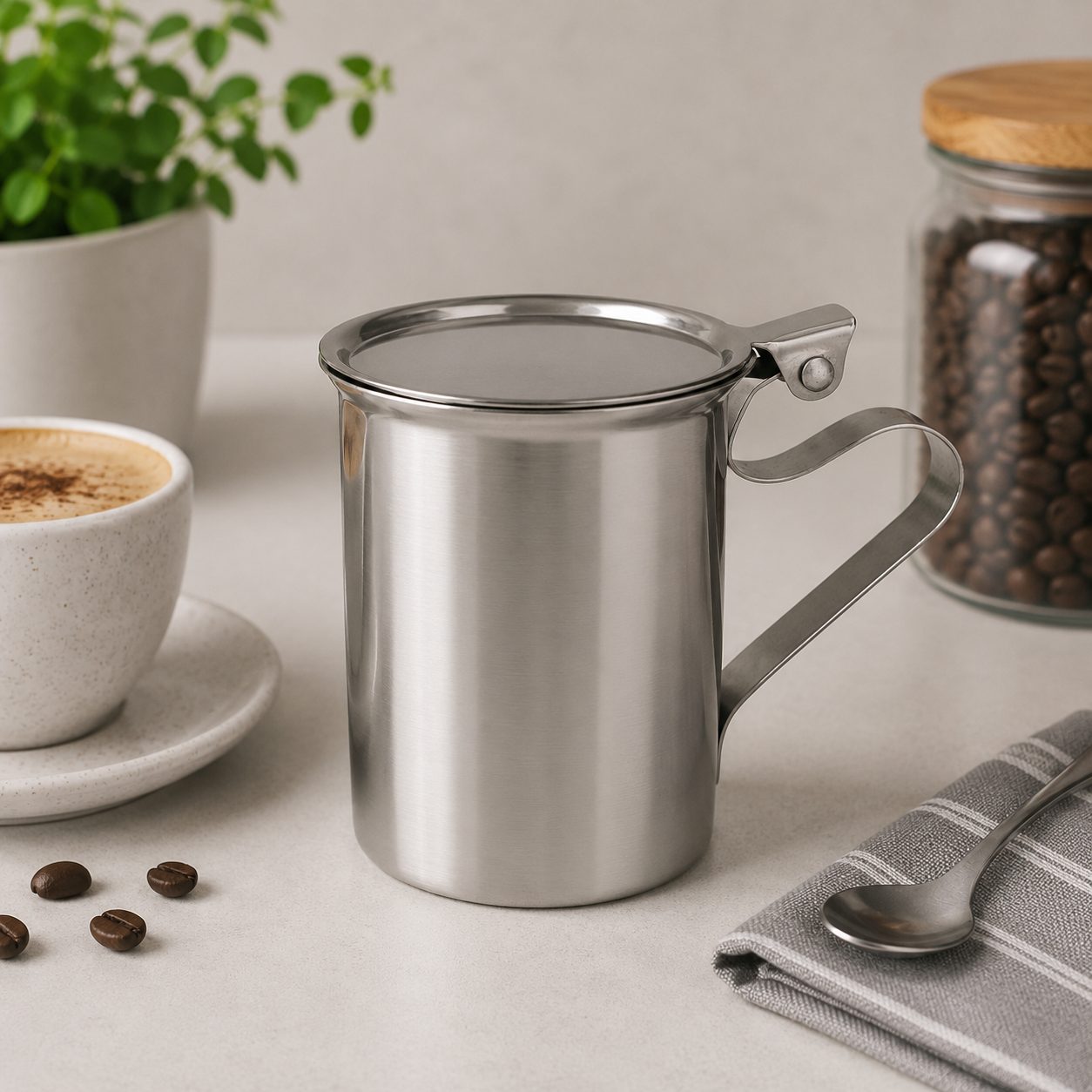 CAJA DE 120 CREMERAS 10OZ 295ML CON TAPA AC. INOX. ENVIO GRATIS